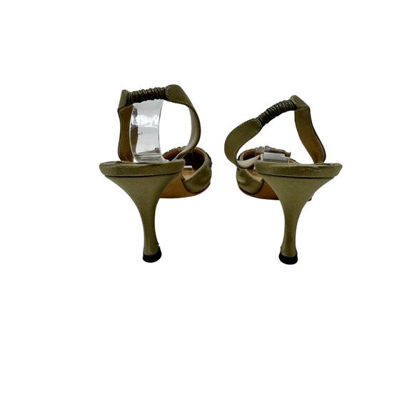 Manolo Blahnik Olive Green Satin Crystal Jeweled Luxury Slingback Heels 39.5 - Picture 5 of 8